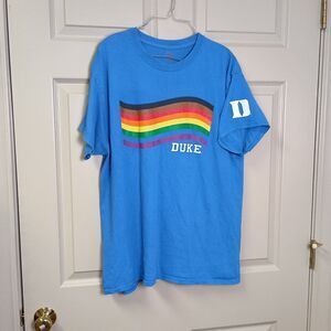 Duke Mens Casual Tshirt Size Large Blue Rainbow Pride Short Sleeve